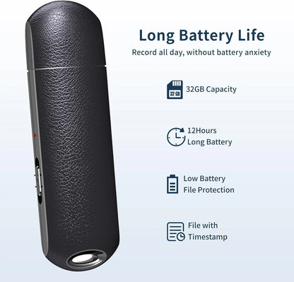 32GB USB Voice Recorder with Noise Cancellation for Lectures, Class