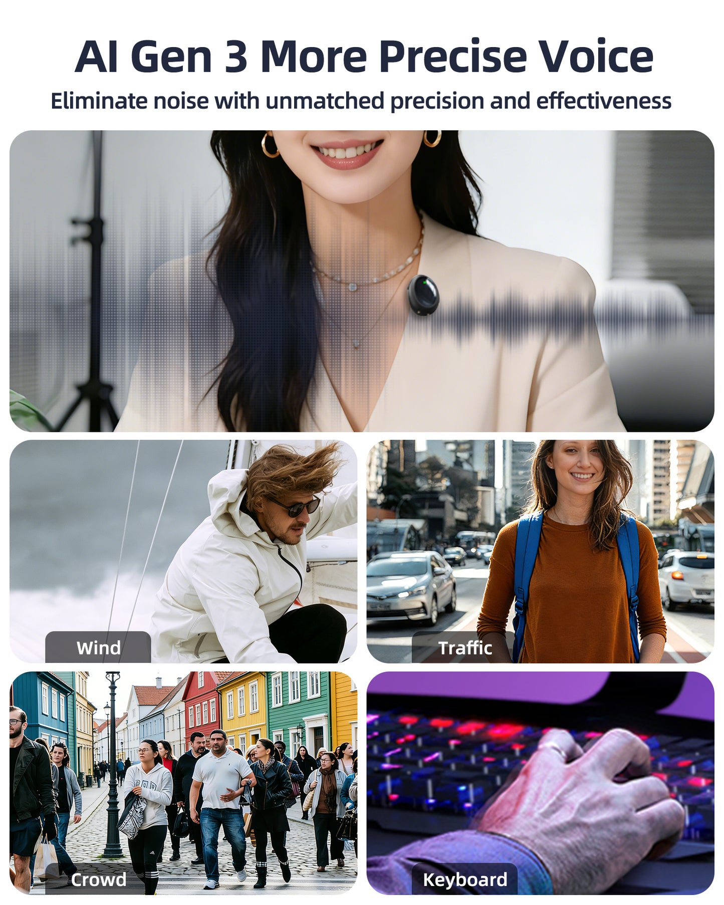 Wireless Mini Microphone AI Noise Cancellation - 48kHz/24bit Studio Sound, 35Hours Battery, USB-C Lapel Lavalier Mic for iPhone, Android, Computer, Content Creators, YouTube, Streaming & Interviews