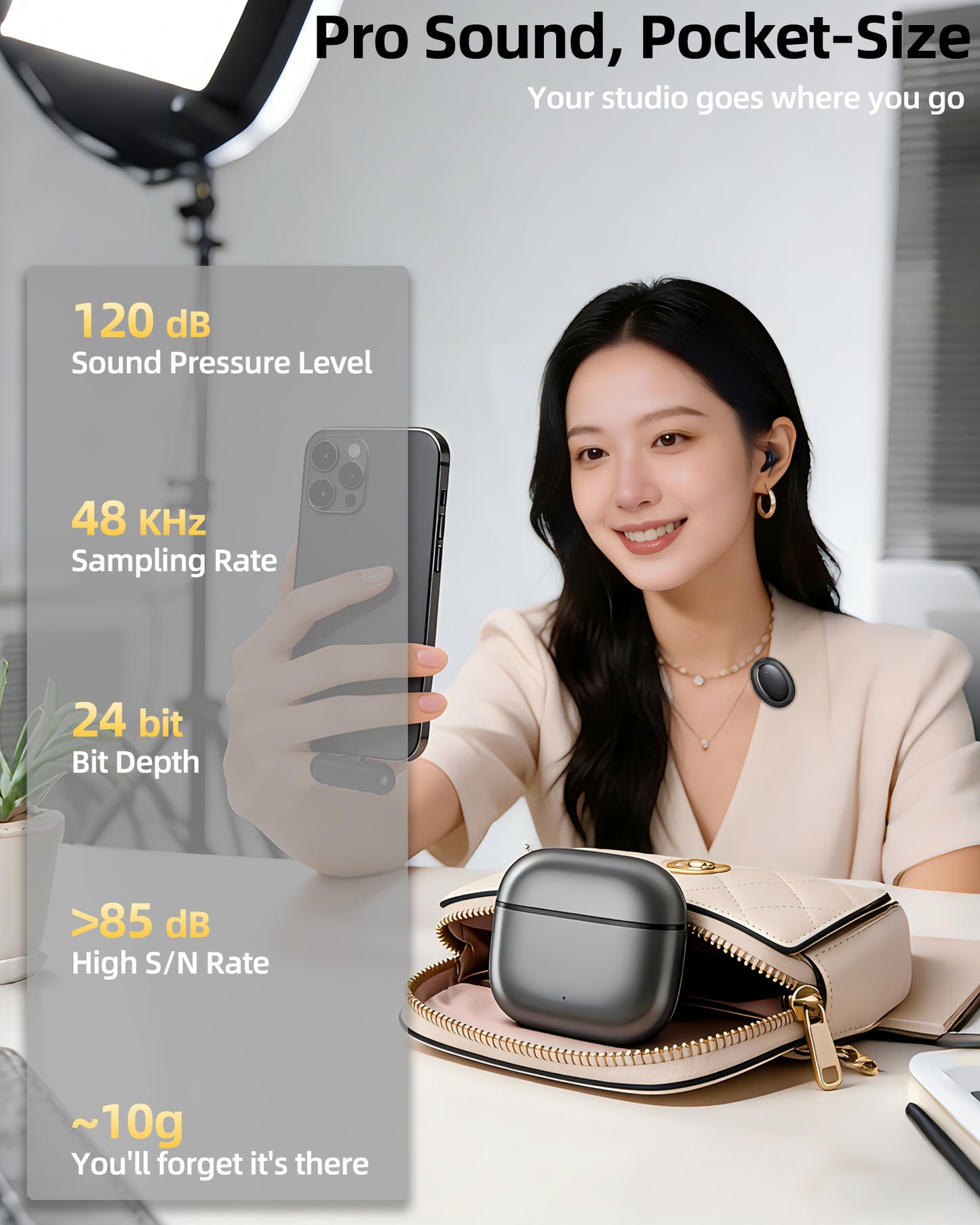 Wireless Mini Microphone AI Noise Cancellation - 48kHz/24bit Studio Sound, 35Hours Battery, USB-C Lapel Lavalier Mic for iPhone, Android, Computer, Content Creators, YouTube, Streaming & Interviews