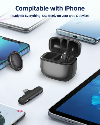 Wireless Mini Microphone AI Noise Cancellation - 48kHz/24bit Studio Sound, 35Hours Battery, USB-C Lapel Lavalier Mic for iPhone, Android, Computer, Content Creators, YouTube, Streaming & Interviews