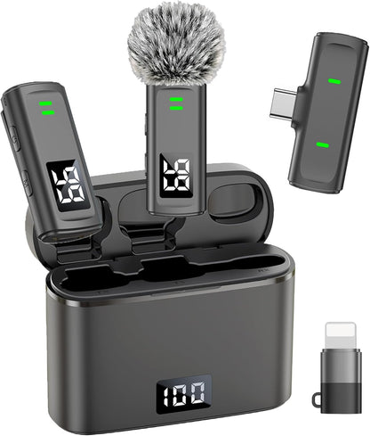NPTCL Wireless Lavalier Microphone for iPhone 17/16/15 Android - Mini Phone Microphone Clip on Lapel Mic with 35H Charging Case for Video Recording TikTok YouTube, 75Ft Transmission
