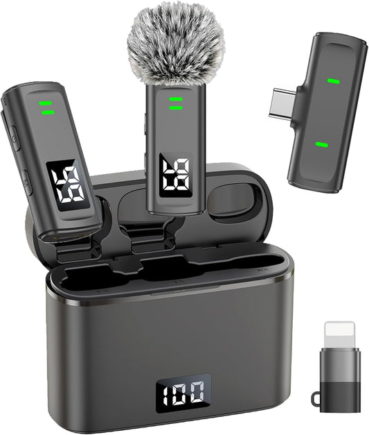 NPTCL Wireless Lavalier Microphone for iPhone 17/16/15 Android - Mini Phone Microphone Clip on Lapel Mic with 35H Charging Case for Video Recording TikTok YouTube, 75Ft Transmission