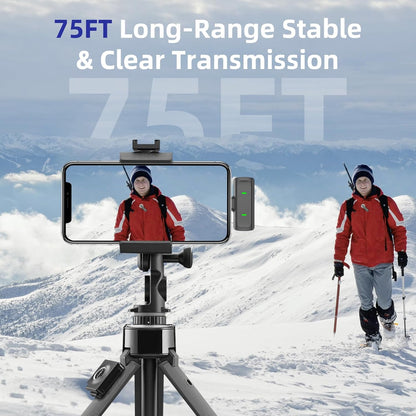 NPTCL Wireless Lavalier Microphone for iPhone 17/16/15 Android - Mini Phone Microphone Clip on Lapel Mic with 35H Charging Case for Video Recording TikTok YouTube, 75Ft Transmission