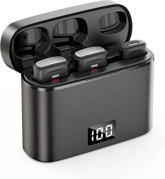 NPTCL Wireless Lavalier Microphone for iPhone 17/16/15 Android - Mini Phone Microphone Clip on Lapel Mic with 35H Charging Case for Video Recording TikTok YouTube, 75Ft Transmission